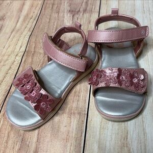 Stride Rite Surprize Sandals Pink W/Sparkly Flowers Velcro Closure Girls Sz 10M